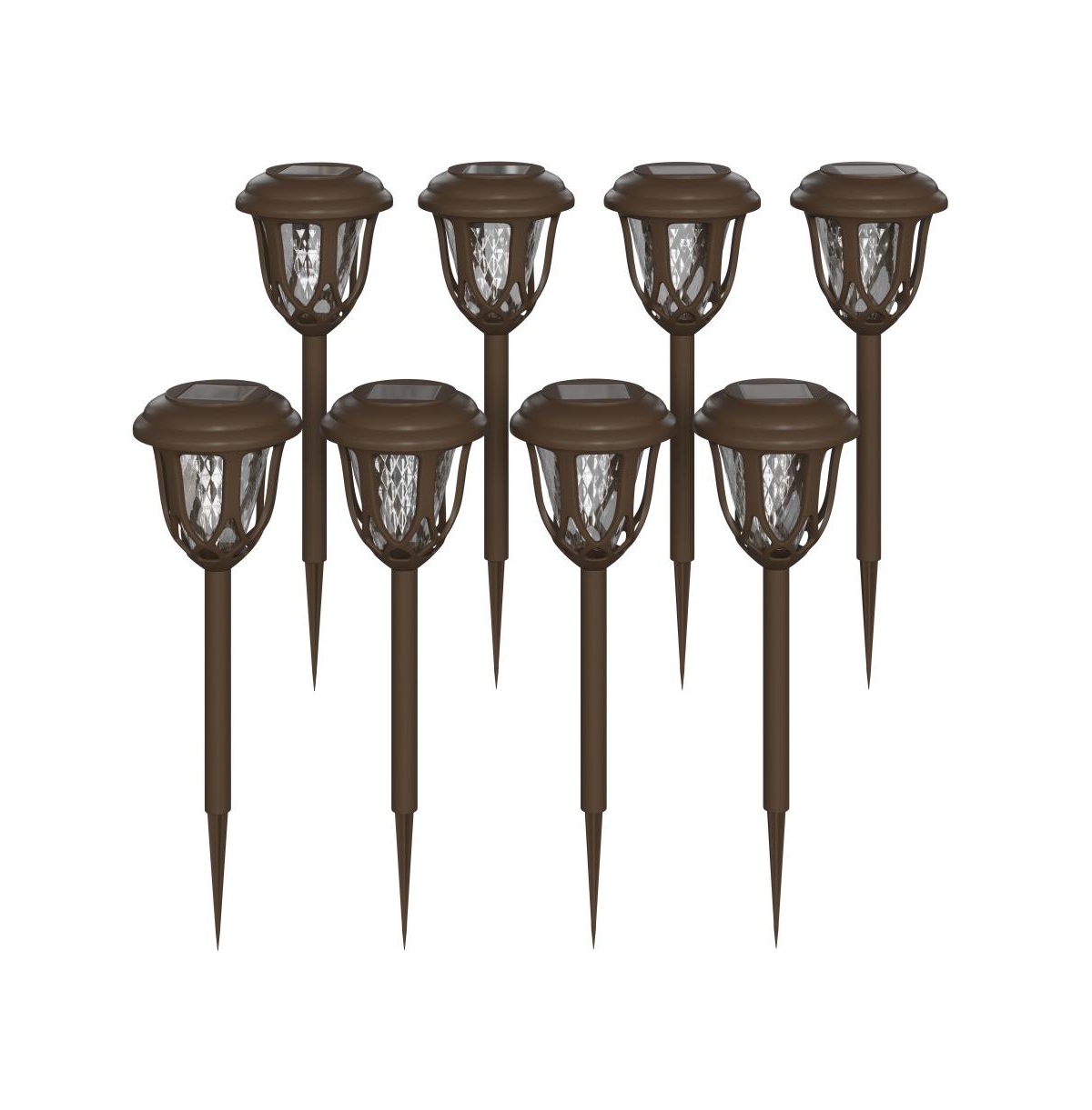 All-Weather Tulip Design Led Solar Lights, Outdoor Solar Powered Lights For Pathway, Garden, & Yard - Set Of 8 - Brown