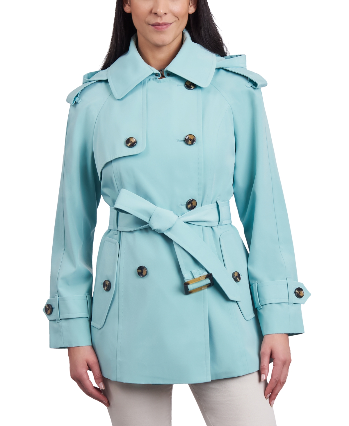 Shop London Fog Women's Double-breasted Belted Trench Coat In Green Tea