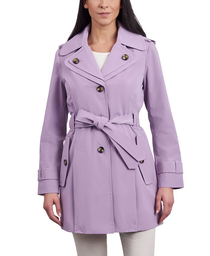 London Fog Women's Belted Double Breasted Trench Coat Purple Size X-Small