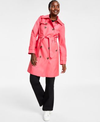 London Fog Petite Hooded Double Breasted Trench Coat Macy s