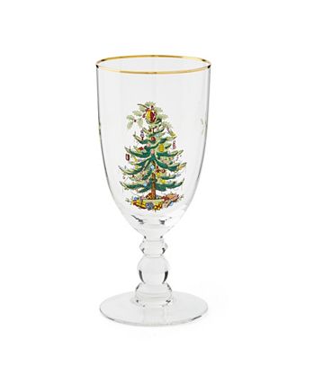 Christmas Glasses, Set of 4 FOUR, White Tree Clear Glass, 12 Oz