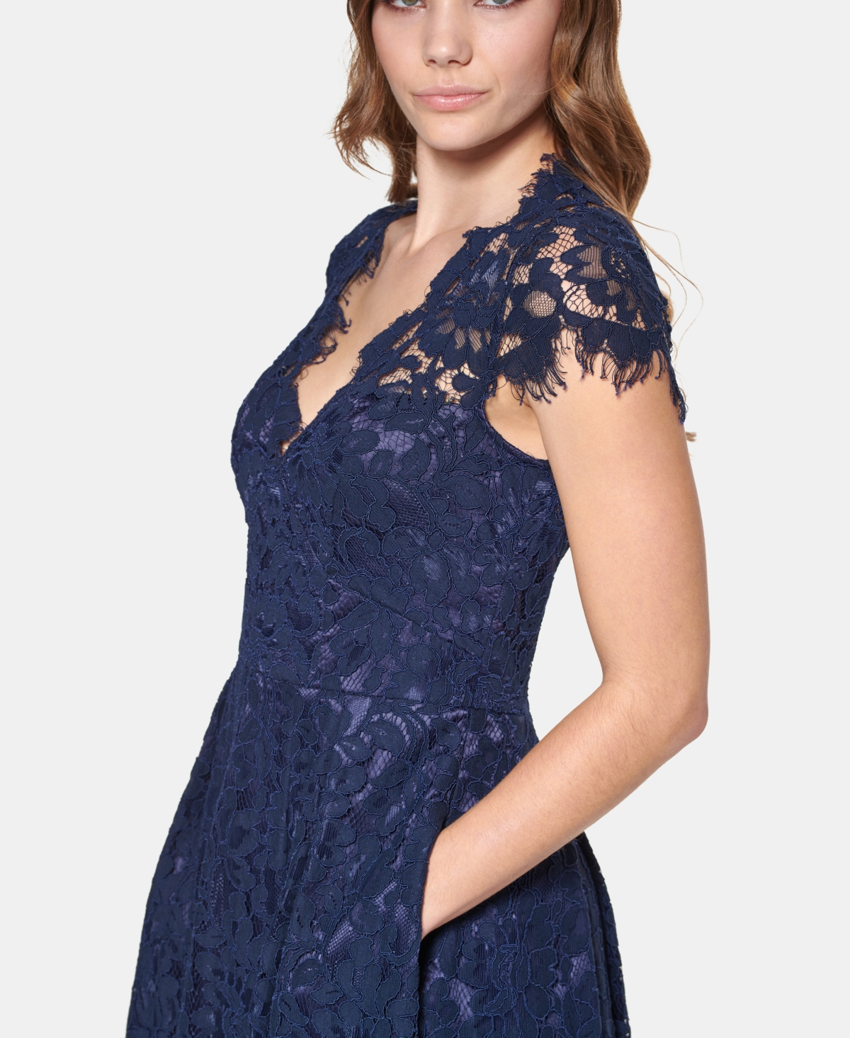 Eliza J Lace Fit Flare Cocktail Dress in Periwinkle Smart Closet