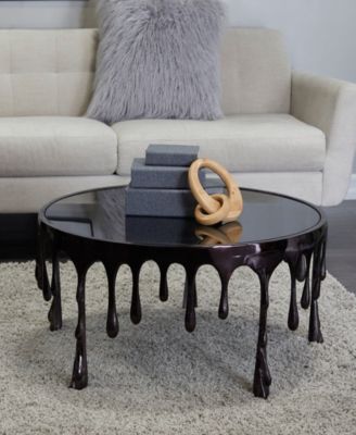 Aluminum Drip Coffee Table with Melting Designed Legs and Shaded Glass Top, 36" x 36" x 16"