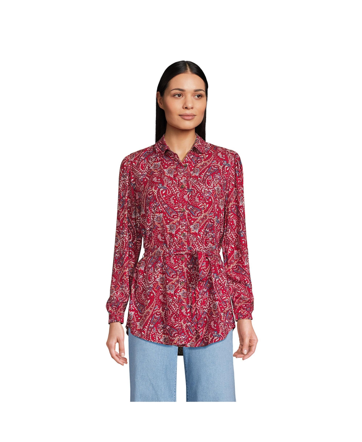 Lands' End Women's Rayon Tie Waist Shirt