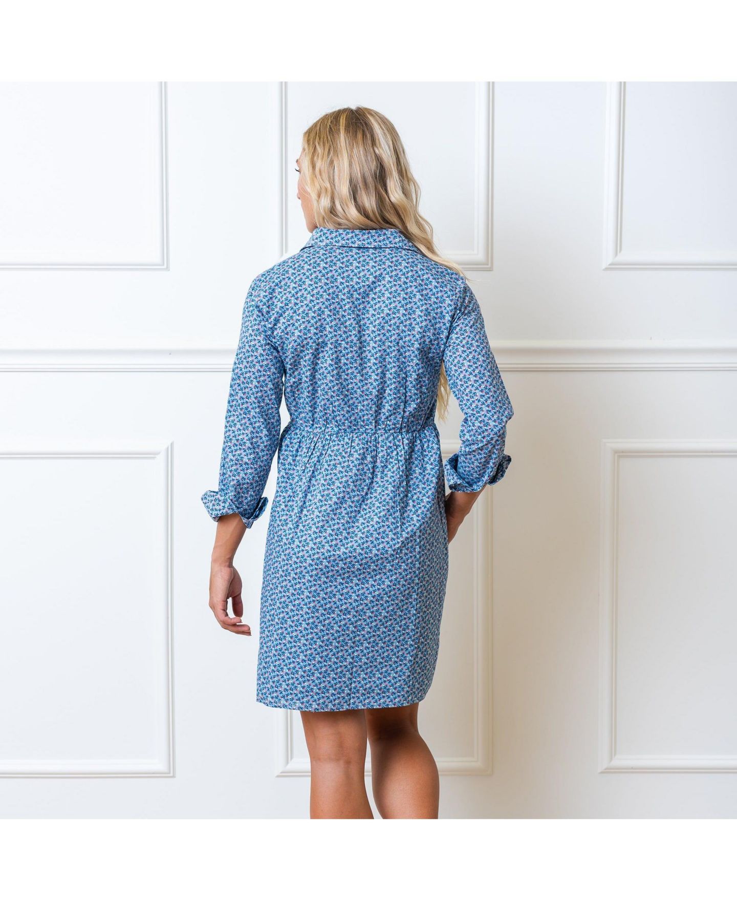 Женское платье Hope & Henry Long Sleeve Button Front Shirt Dress, цвет: Средний синий с принтом — фото 7