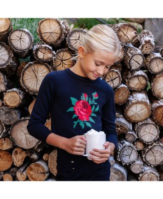 Girls Long Sleeve Rose Intarsia Sweater