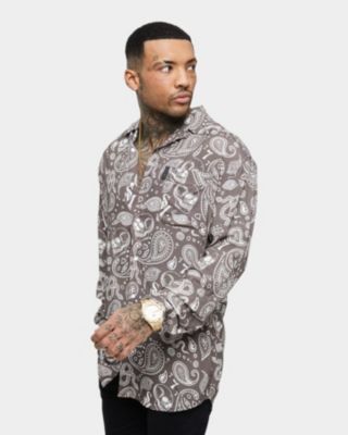 Men's Paisley Skulls Long Sleeve Button Up Shirt