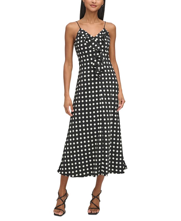 KARL LAGERFELD PARIS Women's Polka-Dot Sleeveless Ruffled Dress - Macy's