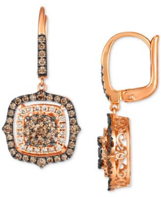 Chocolate Diamond & Nude Diamond Halo Cluster Leverback Drop Earrings (1-1/2 ct. t.w.) in 14k Rose Gold