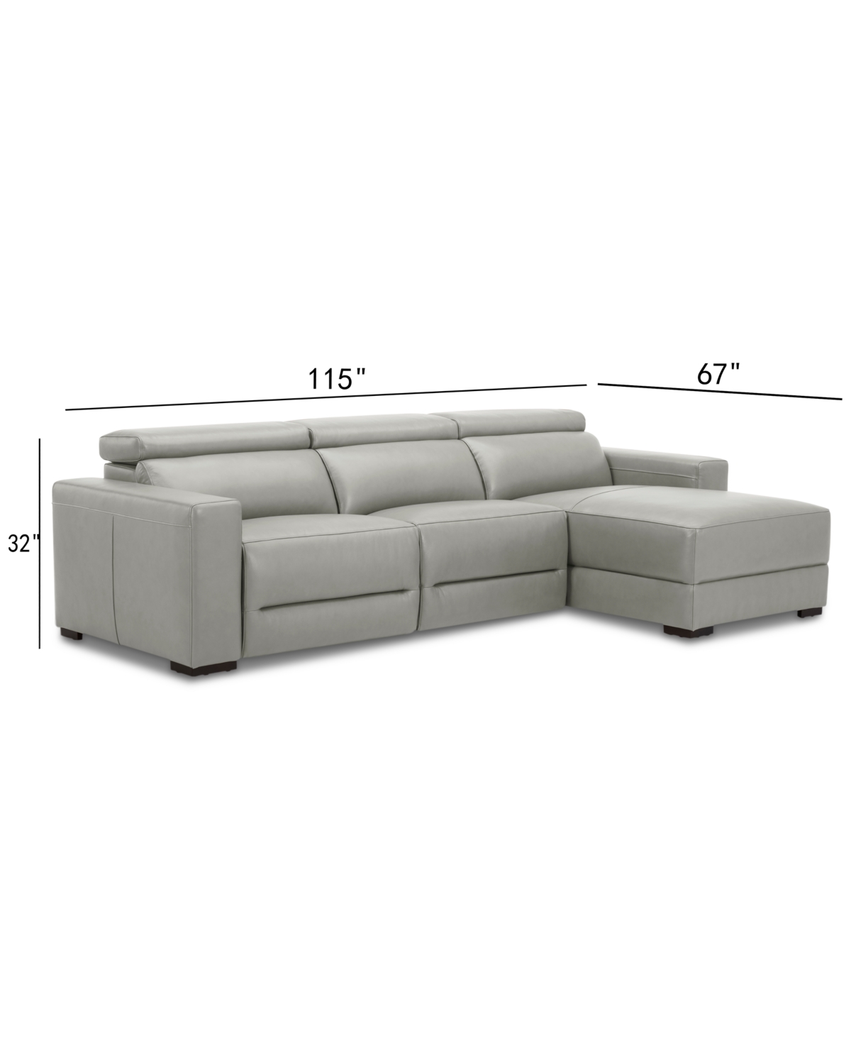 Nevio 3-Pc. Leather Sectional with 2 Power Recliners, Headrests and Chaise, Created For Macy's