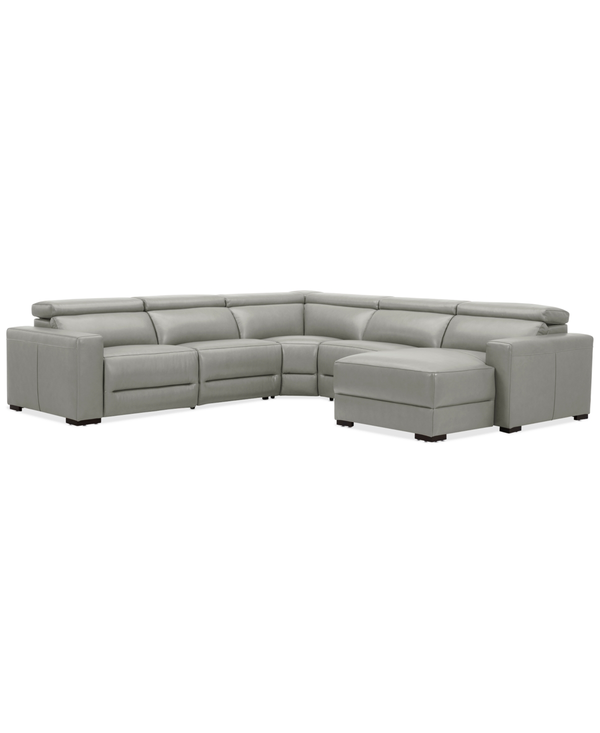 Nevio 5-Pc. Leather Sectional with 1 Power Recliner, Headrests and Chaise, Created For Macy's
