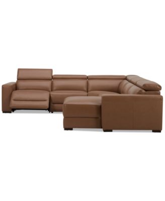 Nevio 124" 5-Pc. Leather Sectional with 1 Power Recliner, Headrests and Chaise, Created For Macy's