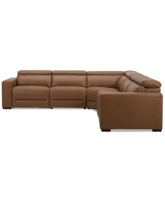 Nevio 124" 5-Pc. Leather Sectional with 2 Power Recliners and Headrests, Created For Macy's