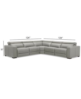 Nevio 124" 5-Pc. Leather Sectional with 3 Power Recliners and Headrests
