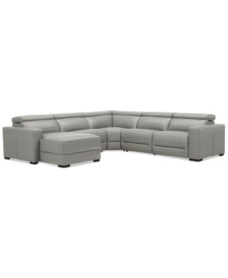 Nevio 124" 5-Pc. Leather Sectional with 2 Power Recliners, Headrests and Chaise