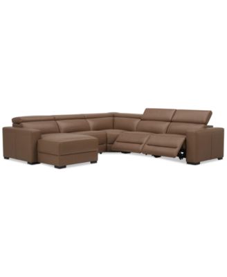 Nevio 124" 5-Pc. Leather Sectional with 2 Power Recliners, Headrests and Chaise, Created For Macy's