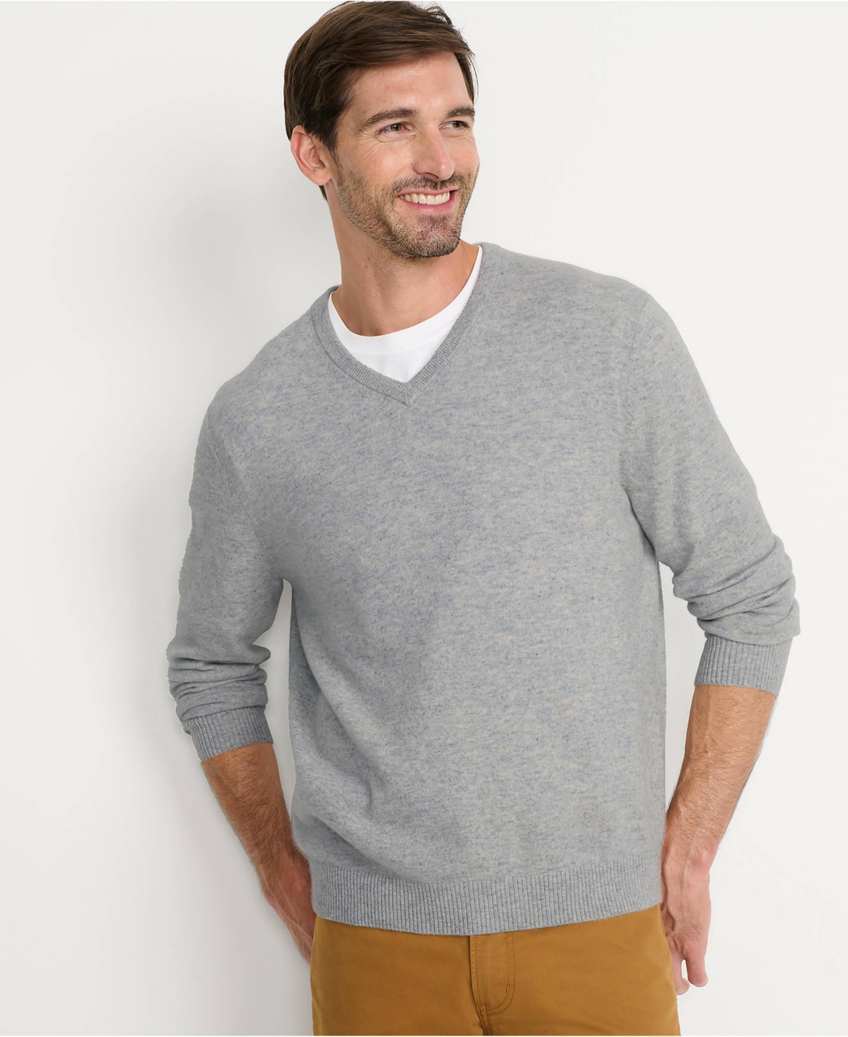 Lands' End Men's Fine Gauge Cashmere V-neck Sweater