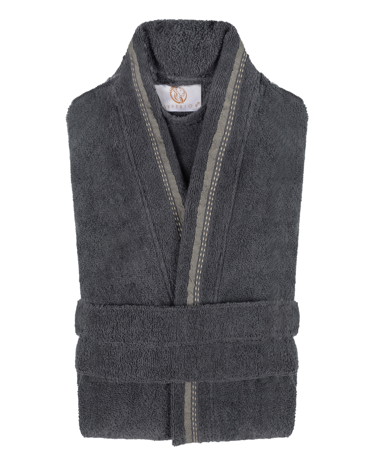 Superior Unisex Tinsel Lounge Cotton Terry Bathrobe with Embroidery - Stone