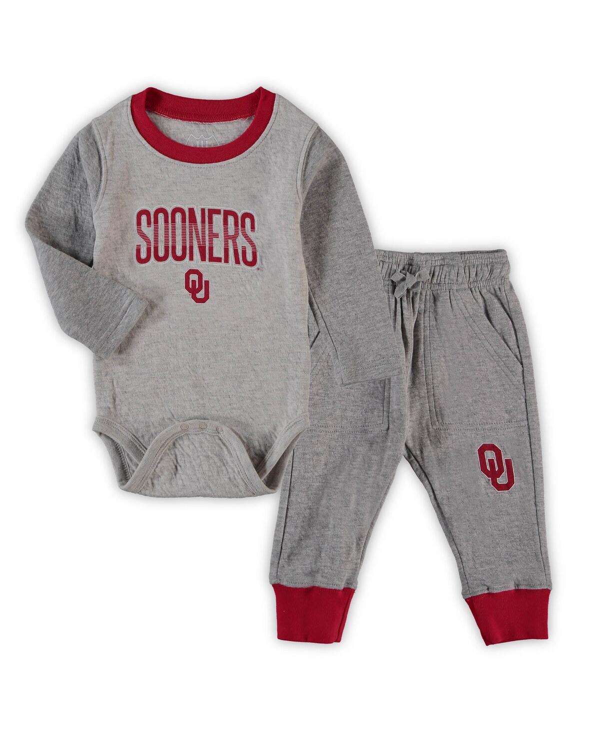 Shop Wes & Willy Infant Boys And Girls  Heathered Gray, Crimson Oklahoma Sooners Jie Jie Long Sleeve Bodys In Heathered Gray,crimson