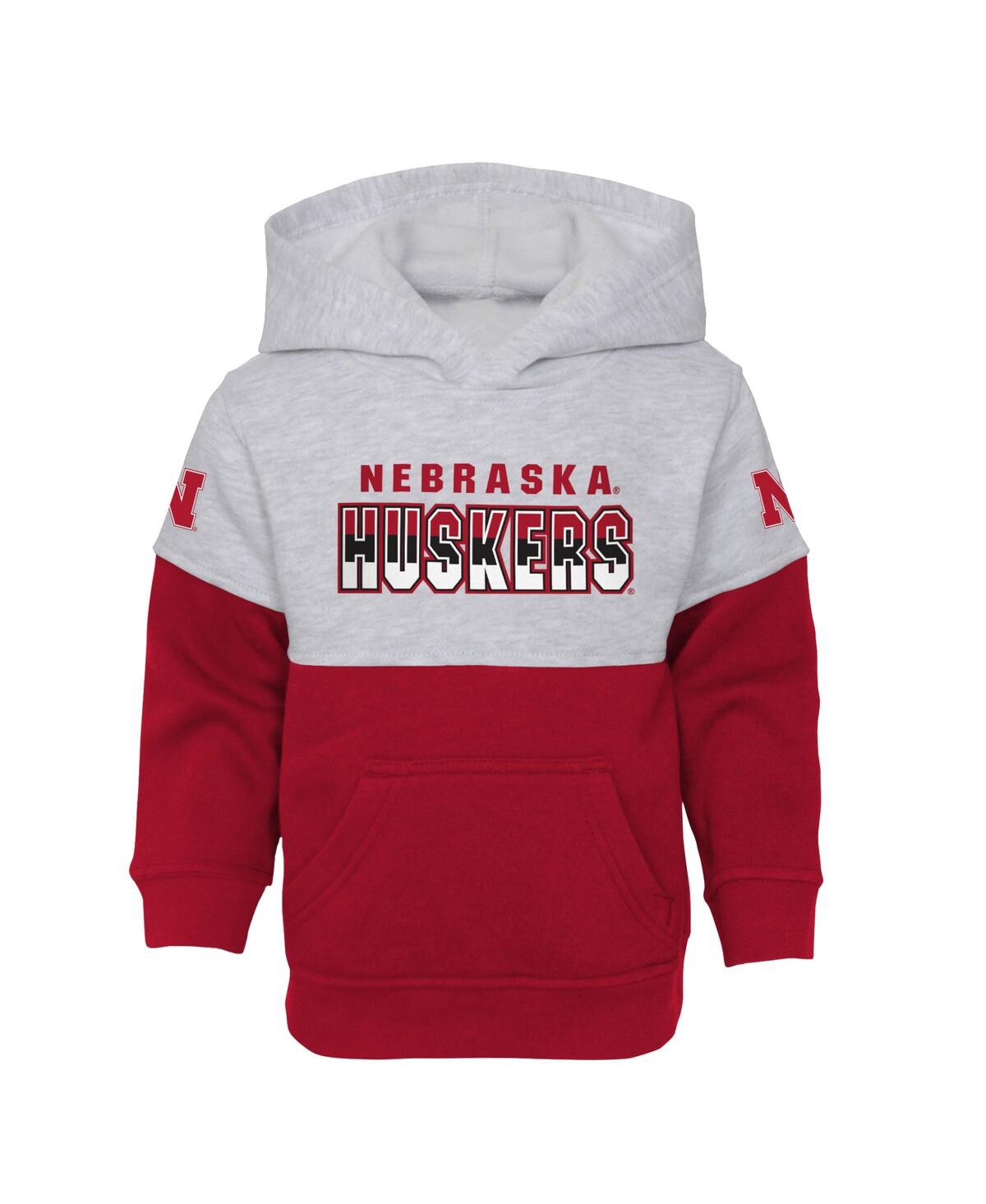 Shop Outerstuff Toddler Boys And Girls Heather Gray, Scarlet Nebraska Huskers Playmaker Pullover Hoodie And Pants Se In Gray,scarlet