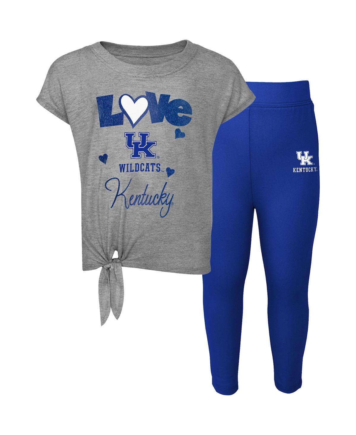 Shop Outerstuff Toddler Boys And Girls Heathered Gray, Royal Kentucky Wildcats Forever Love Team T-shirt And Legging In Heathered Gray,royal