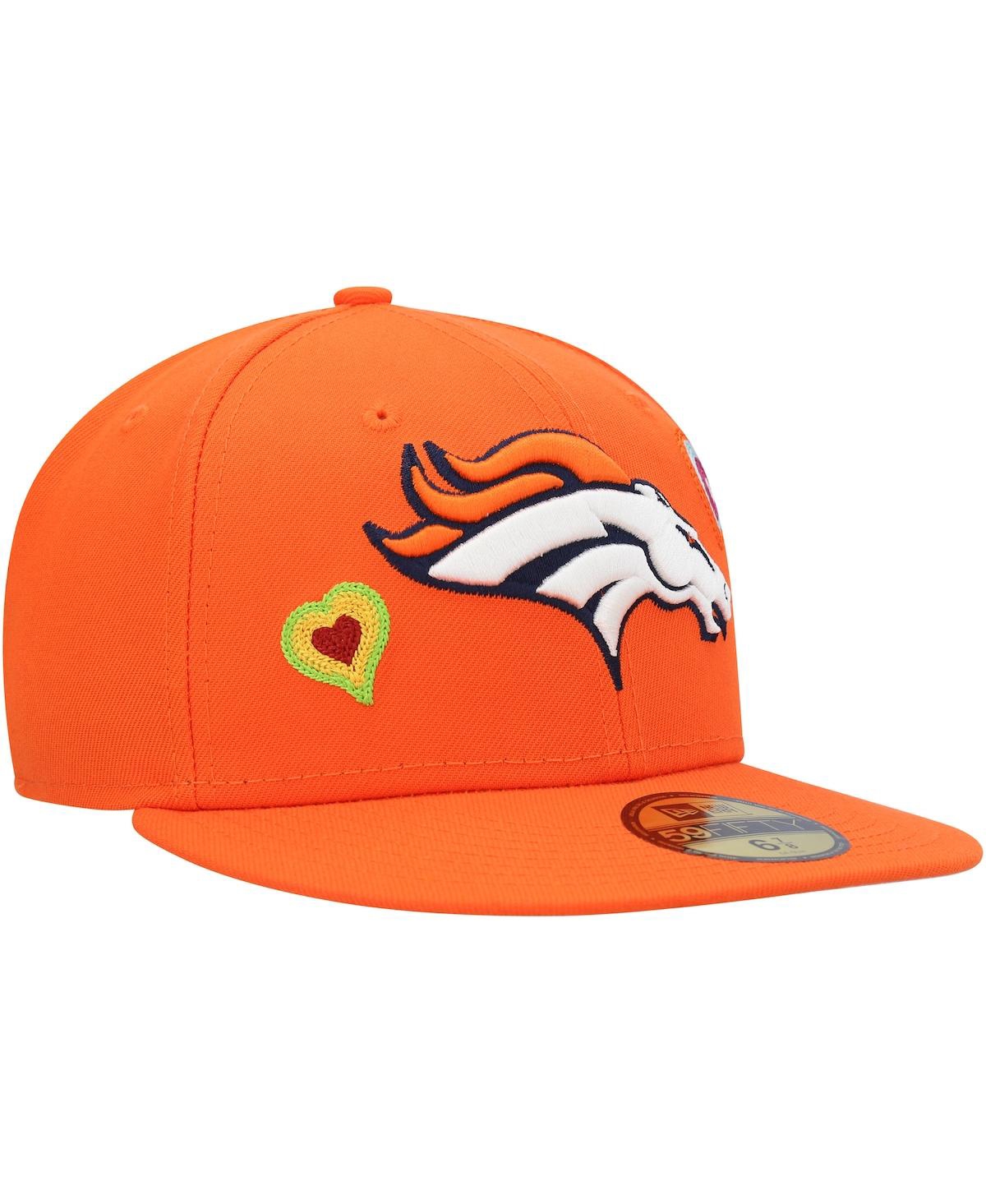 Shop New Era Men's  Orange Denver Broncos Chain Stitch Heart 59fifty Fitted Hat