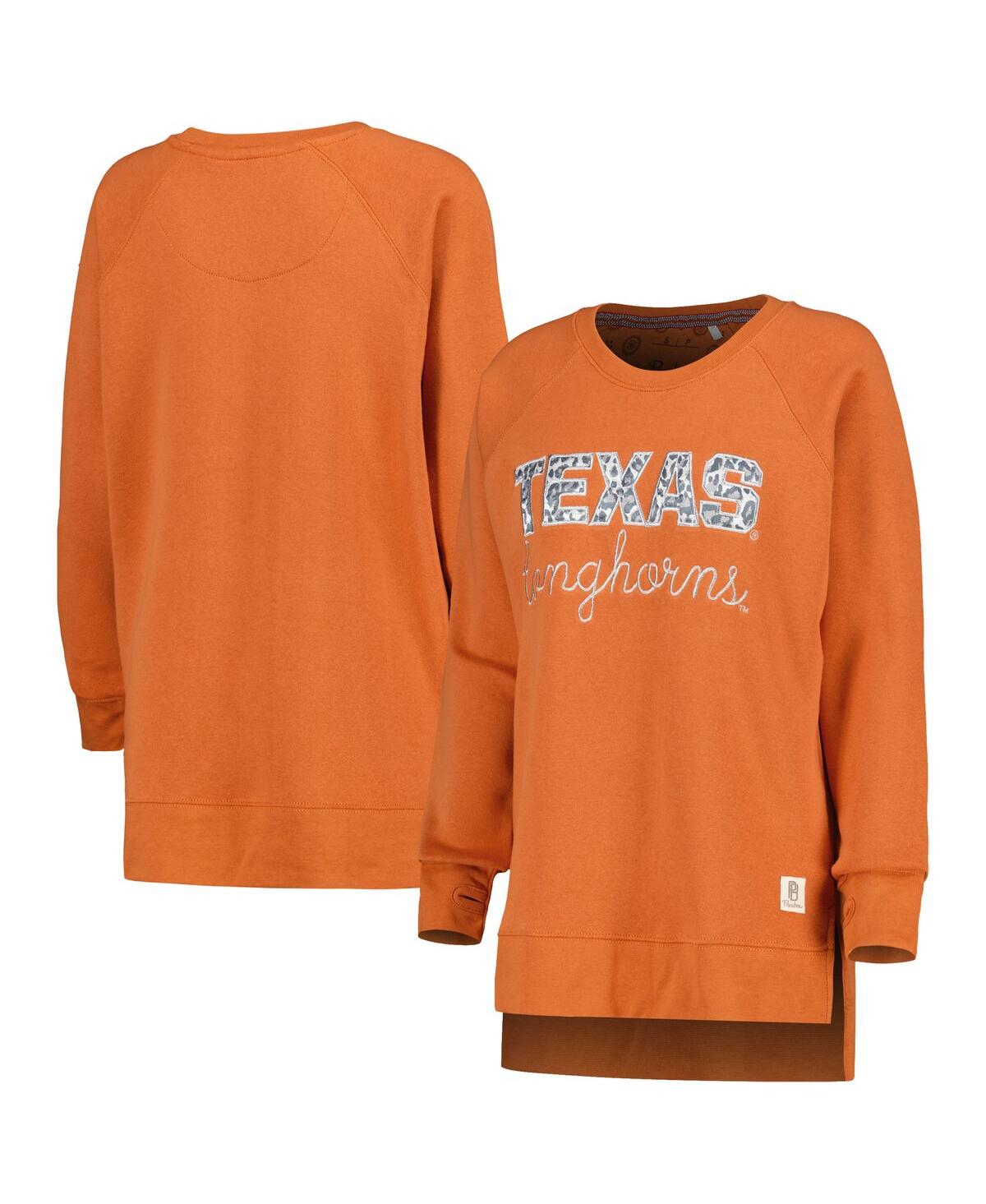 Shop Pressbox Women's  Texas Orange Texas Longhorns Steamboat Animal Print Raglan Pullover Sweatshirt