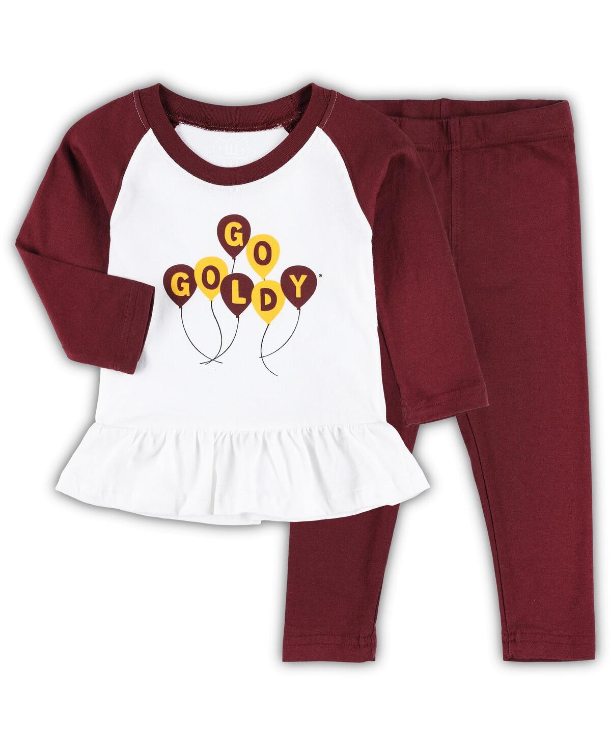 Wes & Willy Babies' Girls Infant  Maroon, White Minnesota Golden Gophers Balloon Raglan 3/4-sleeve T-shirt An In Maroon,white