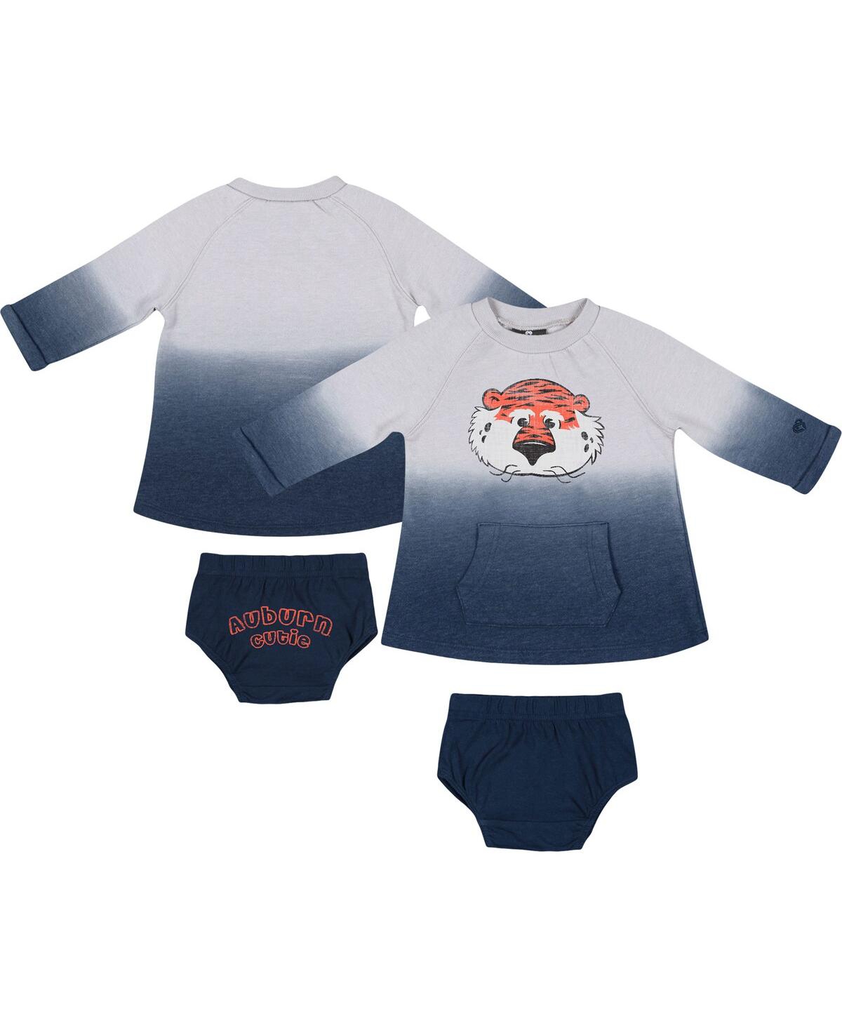 Shop Colosseum Newborn And Infant Girls  Gray, Navy Distressed Auburn Tigers Hand In Hand Ombre Dress And  In Gray,navy