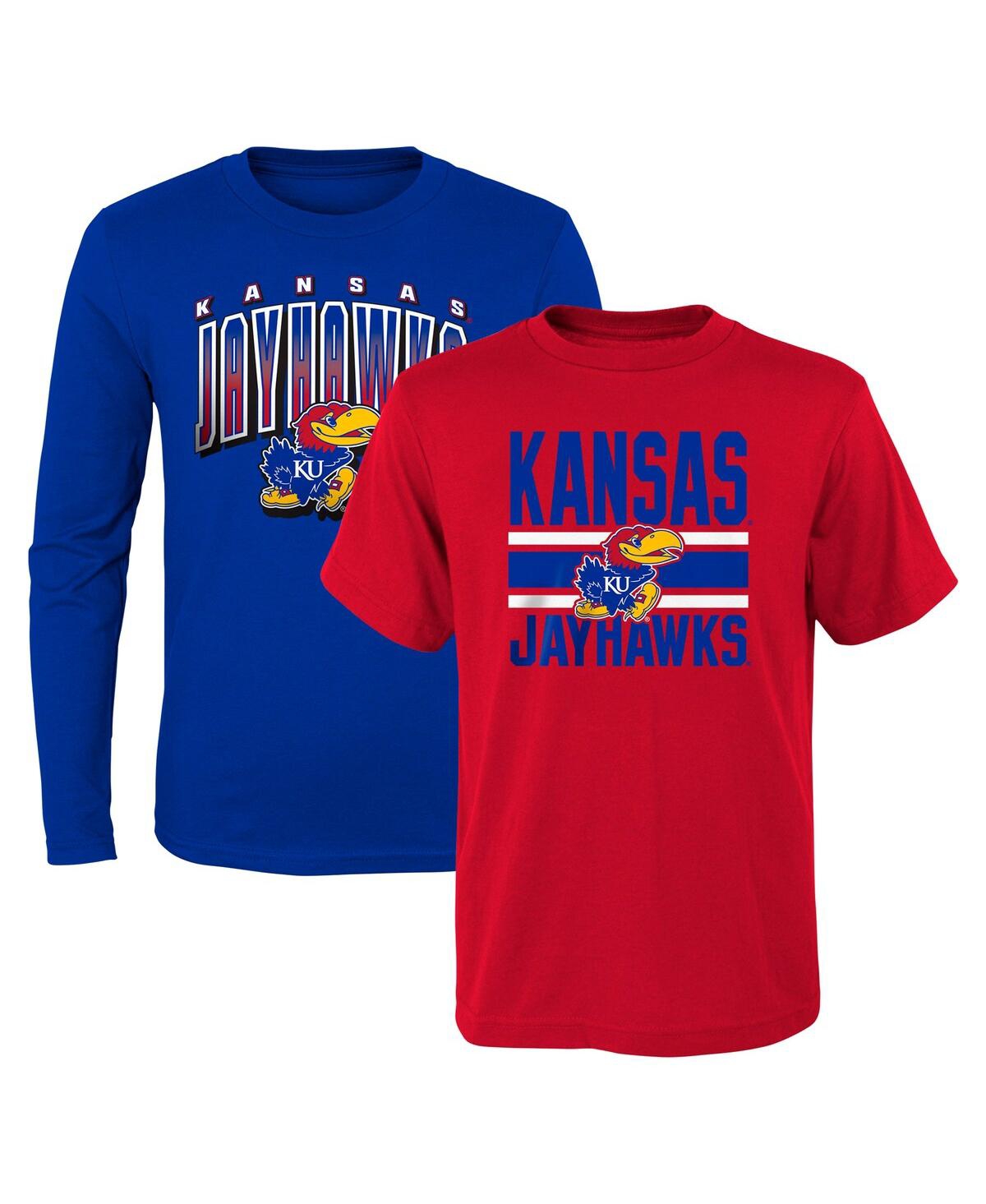 Shop Outerstuff Preschool Boys And Girls Royal, Red Kansas Jayhawks Fan Wave Short And Long Sleeve T-shirt Combo Pac In Royal,red