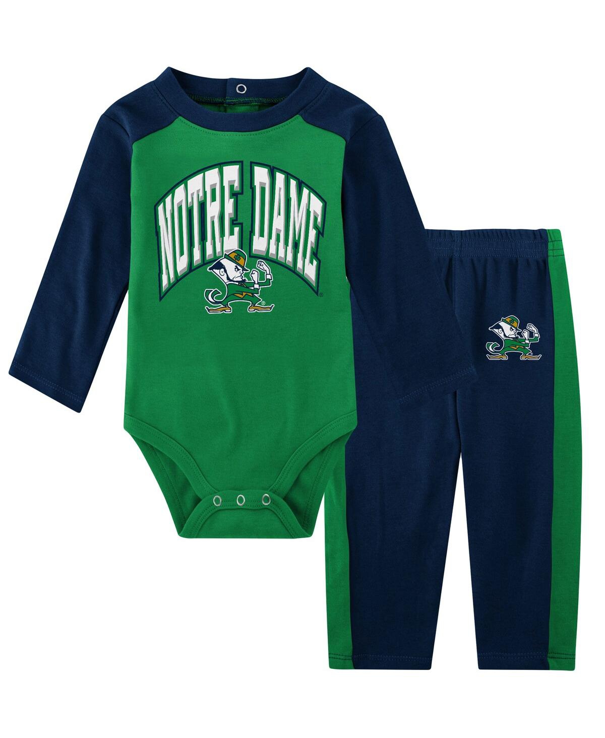 OUTERSTUFF NEWBORN AND INFANT BOYS AND GIRLS NAVY NOTRE DAME FIGHTING IRISH ROOKIE OF THE YEAR LONG SLEEVE BODY