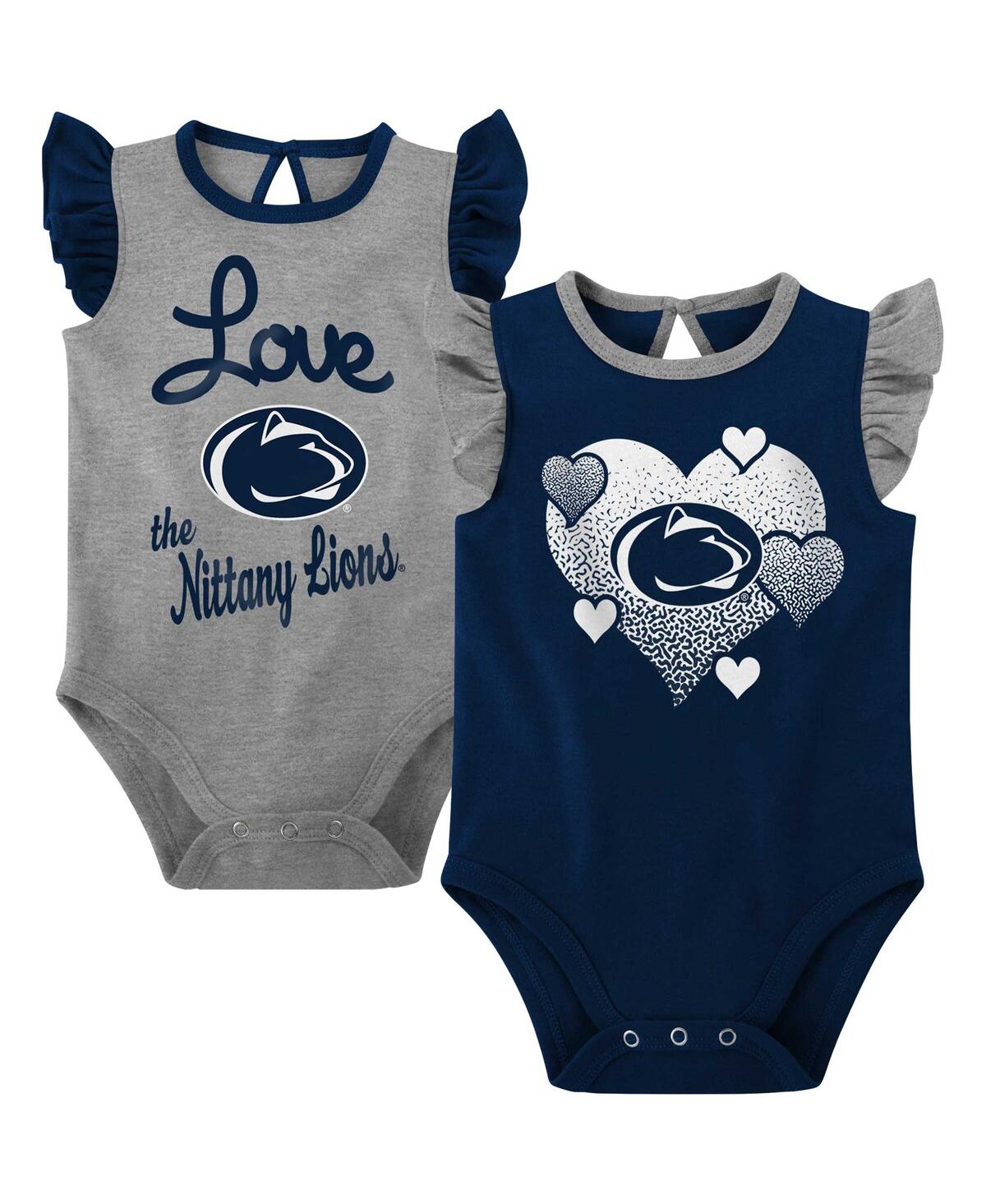 Outerstuff Babies' Girls Newborn And Infant Navy, Gray Penn State Nittany Lions Spread The Love 2-pack Bodysuit Set In Navy,gray
