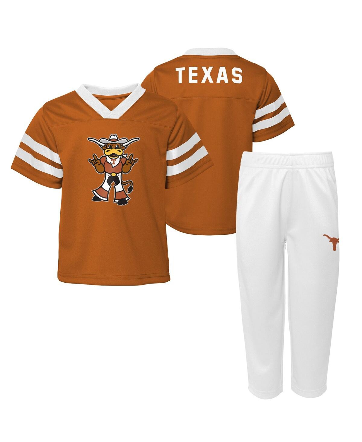 Outerstuff Babies' Toddler Boys And Girls Burnt Orange Texas Longhorns Two-piece Red Zone Jersey And Pants Set
