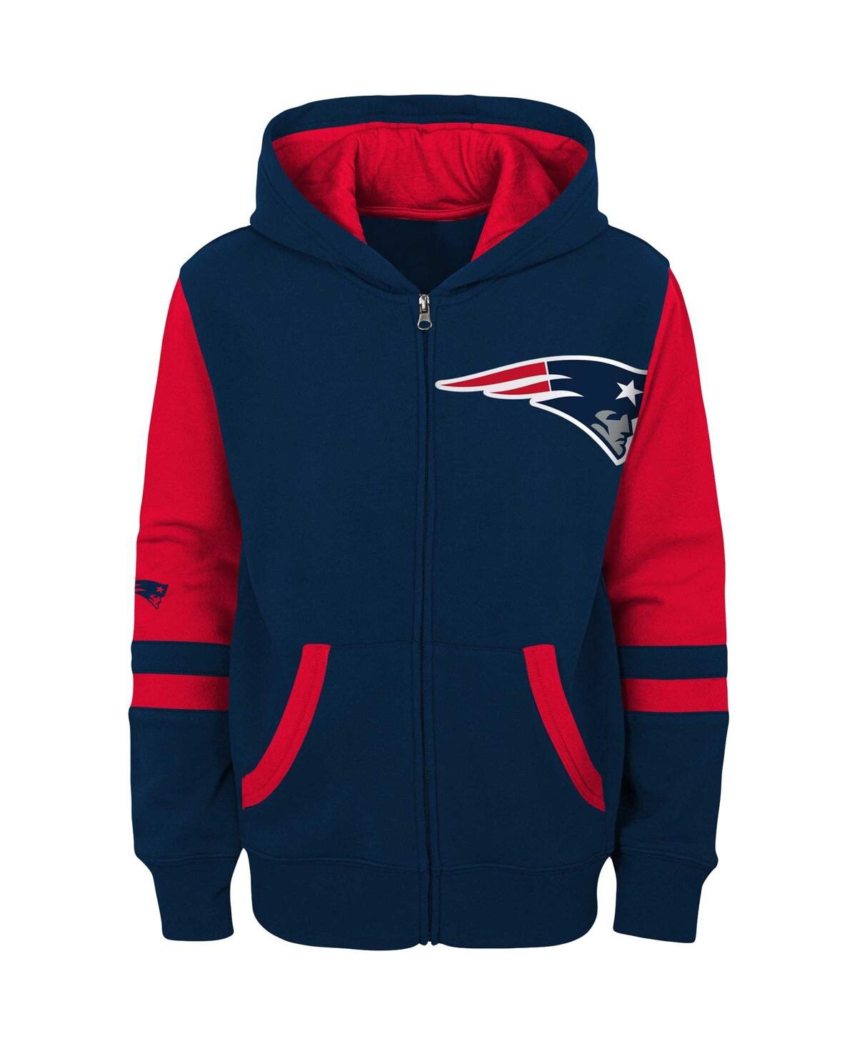 Outerstuff Big Boys Navy New England Patriots Colorblock Full-zip Hoodie In Navy