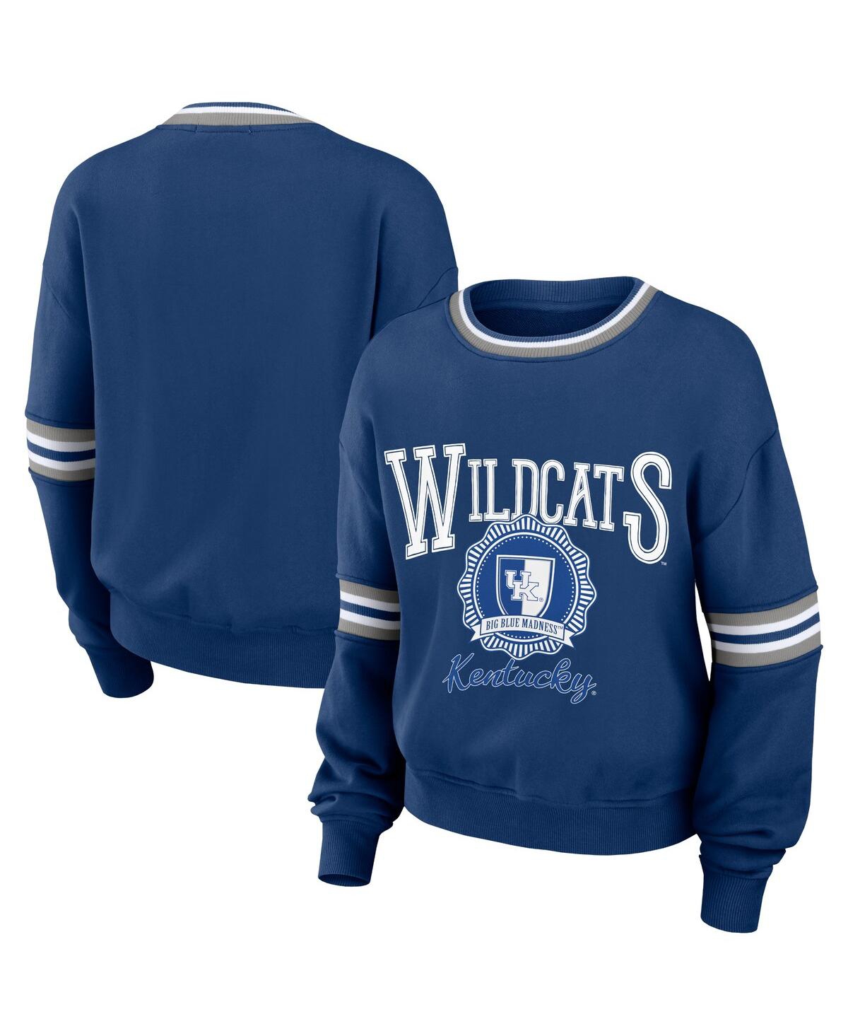 Shop Wear By Erin Andrews Women's  Royal Distressed Kentucky Wildcats Vintage-like Pullover Sweatshirt