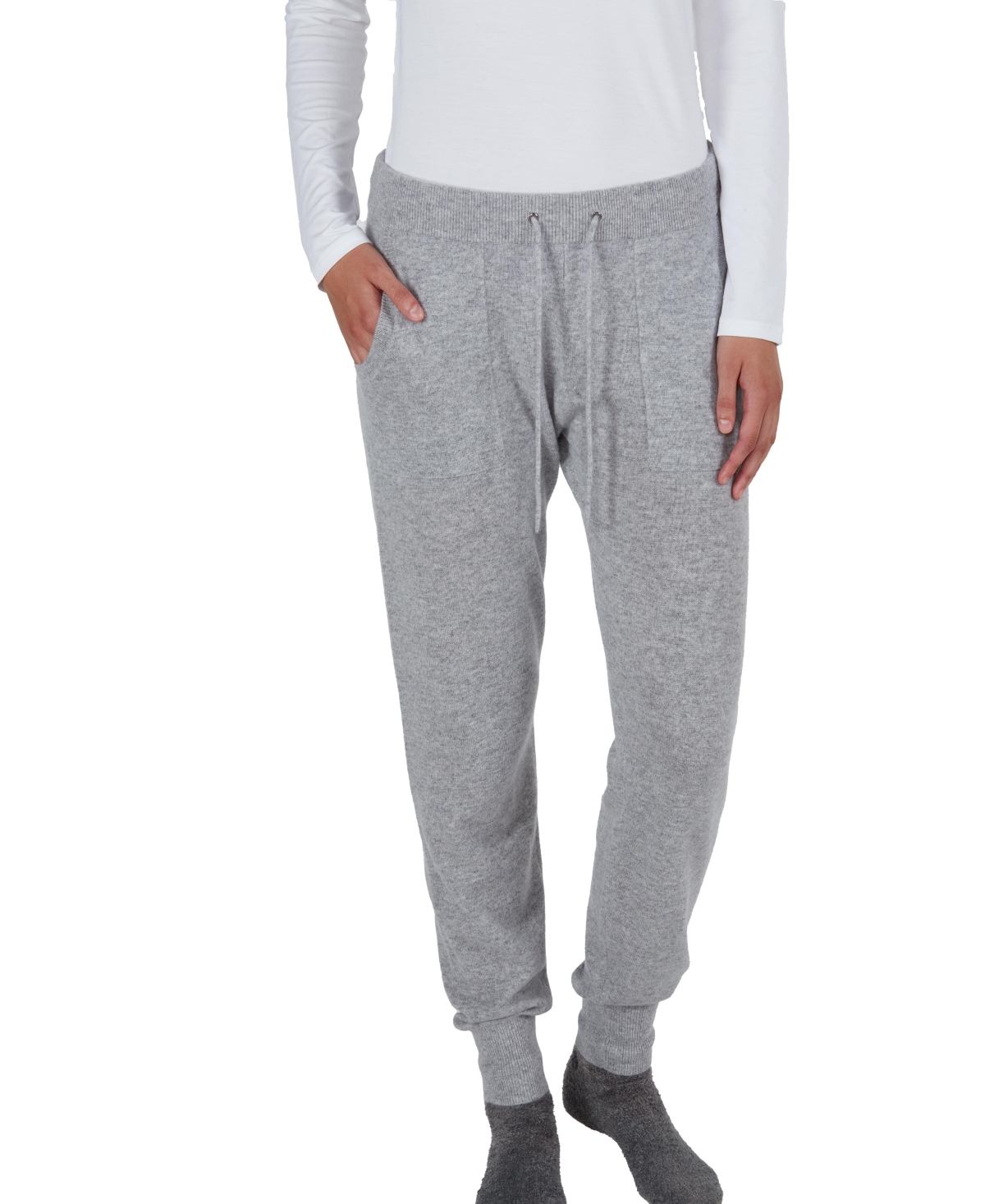 Women's 100% Pure Cashmere Knitted Jogger Pants - Grey