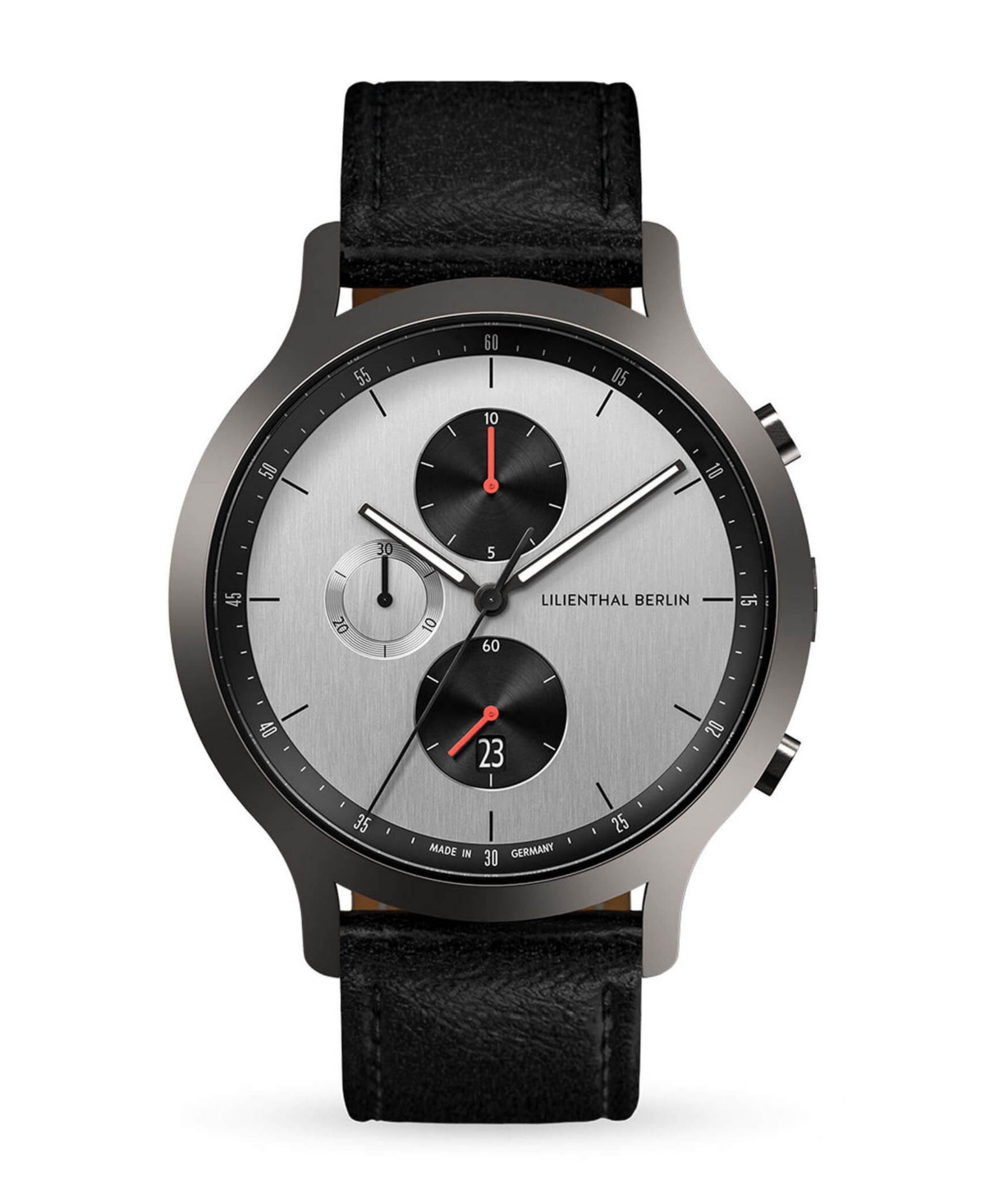 Lilienthal Berlin Men's Curcuit Chronograph Black Leather Watch 42mm