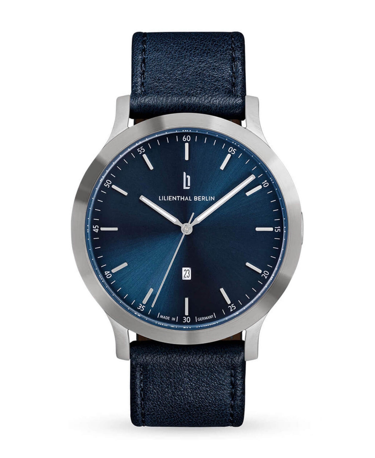 Unisex Huxley Silver Blue Navy Blue Leather Watch 40mm - Navy Blue