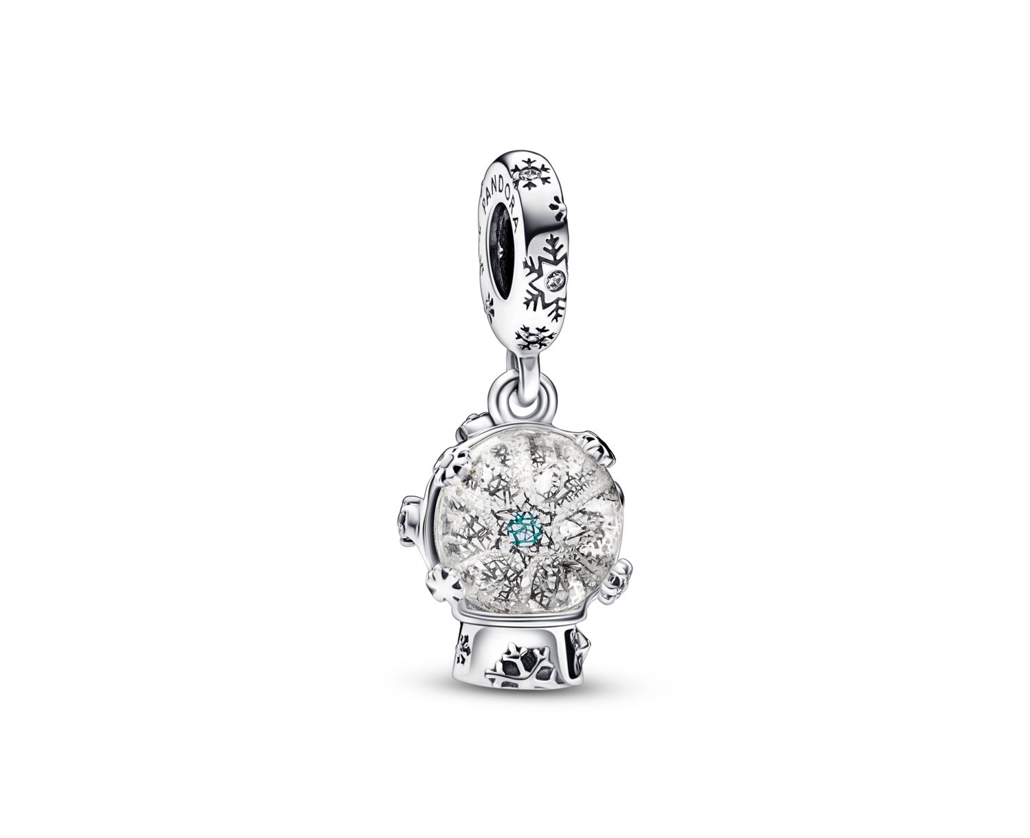 Cubic Zirconia Snowflake Snow Globe Dangle Charm