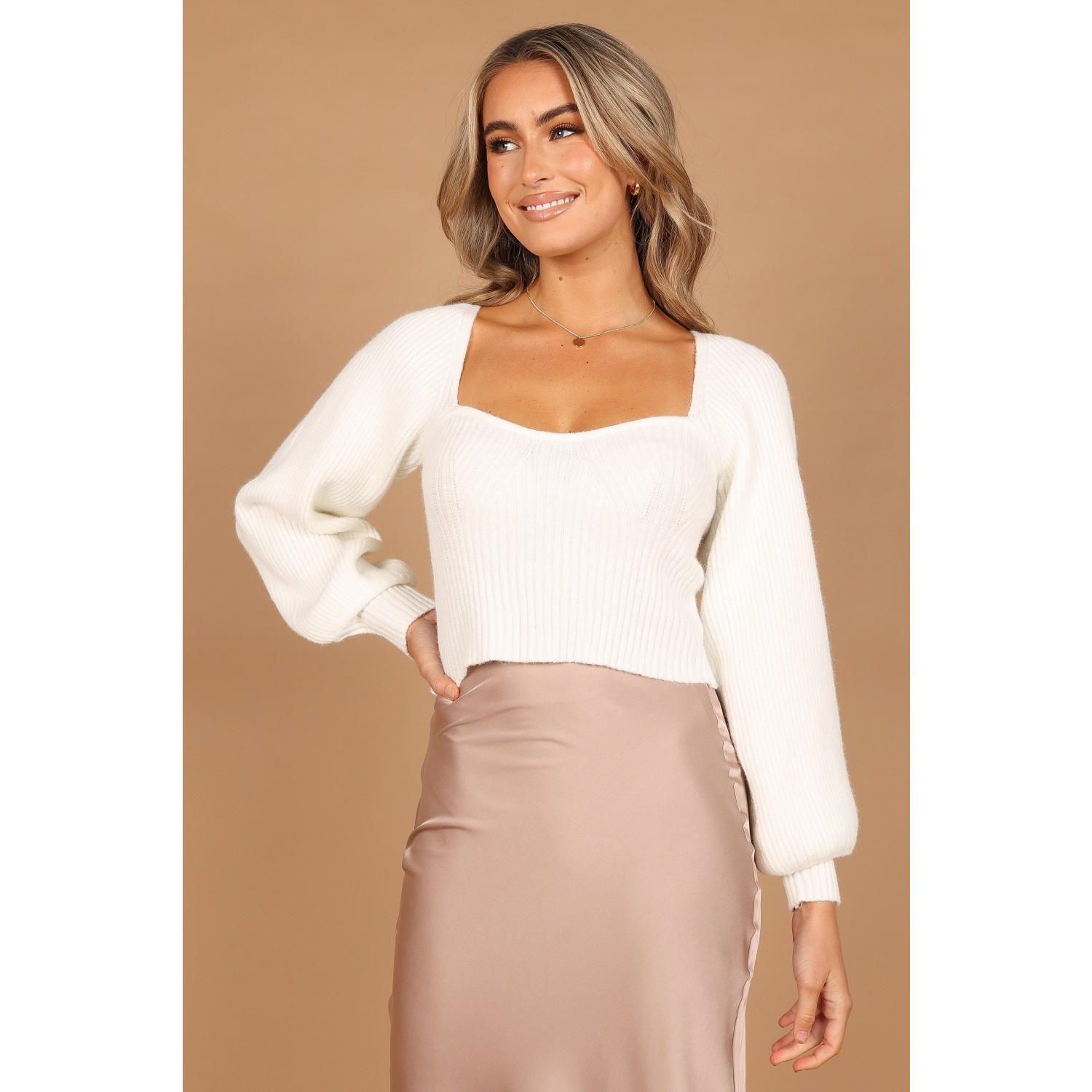 Women's Gia Sweetheart Neck Bell Sleeve Knit Sweater