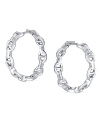 Classic Round Paper Clip Link Open Anchor Puff Mariner Chain Link Hoop Earrings Silver Gold Plated 1.25 Inch
