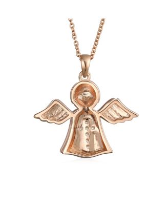 Tiny Petite CZ Accent Religious Cross Protection Guardian Angel Pendant Necklace Rose Gold Plated Sterling Silver