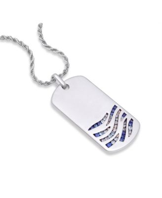 Sterling Silver Deep Blue Sea Design Blue Sapphire, White Topaz Gemstone Tag Chain