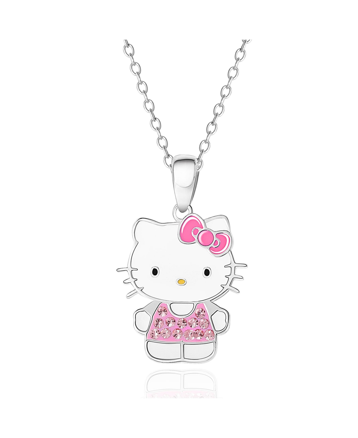Sanrio Hello Kitty Enamel Pink Cubic Zirconia Necklace - 18'' Chain, Authentic Officially Licensed - White, pink