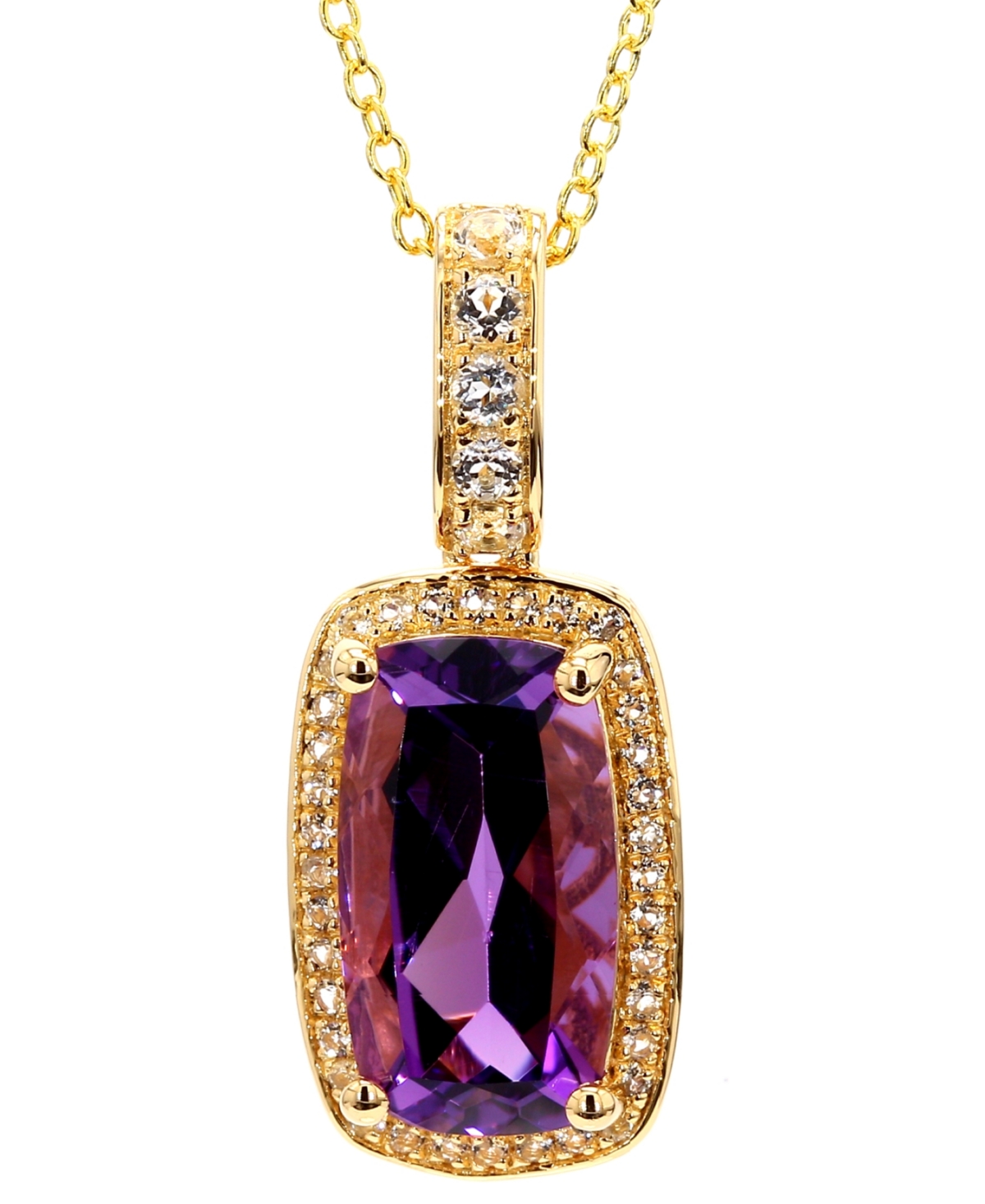Macy's Amethyst (3-1/3 Ct. T.w.) & White Topaz (3/8 Ct. T.w.) Halo Pendant Necklace In Gold-plated Sterling