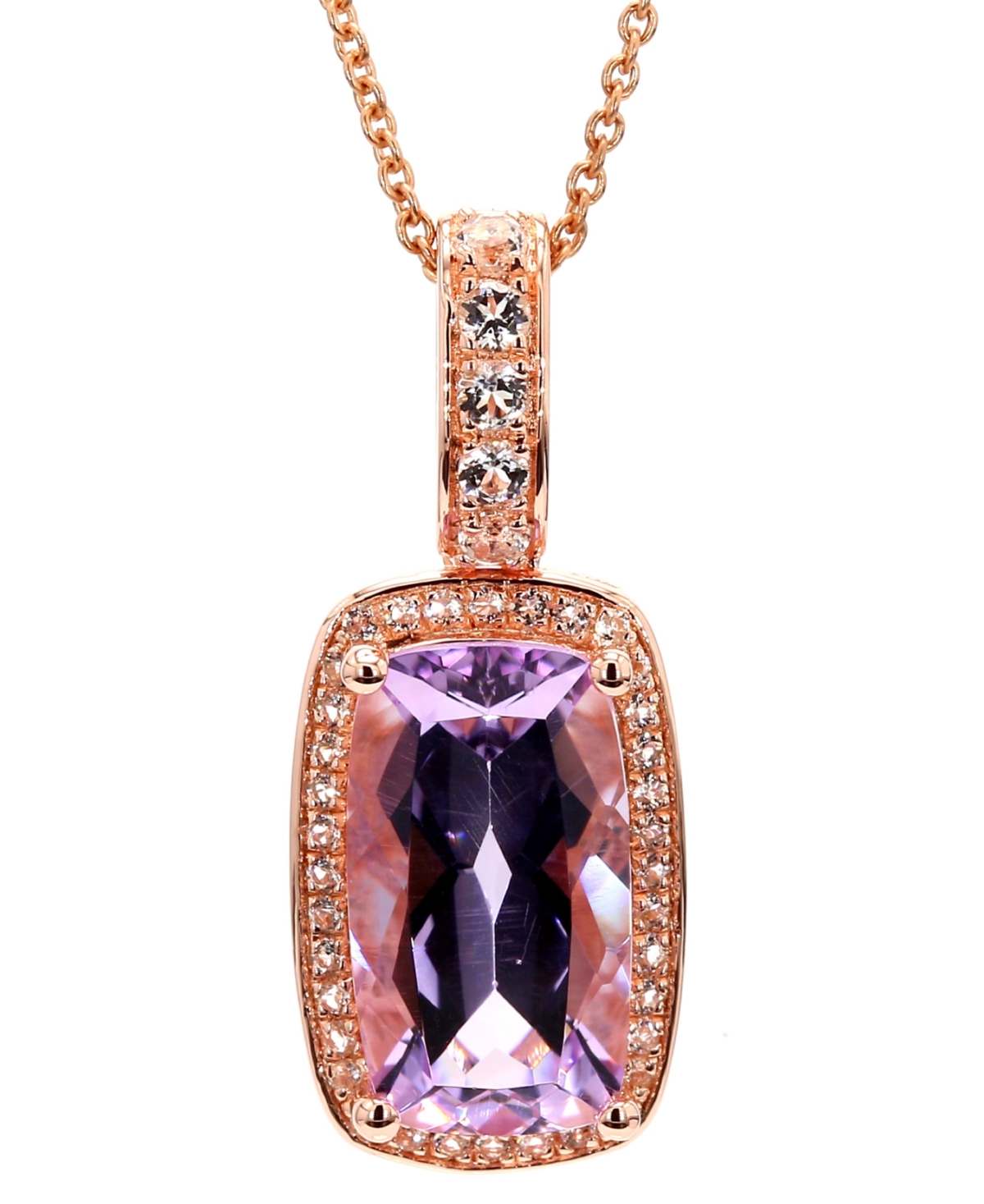 Macy's Amethyst (3-1/3 Ct. T.w.) & White Topaz (3/8 Ct. T.w.) Halo Pendant Necklace In Gold-plated Sterling In Pink Amethyst