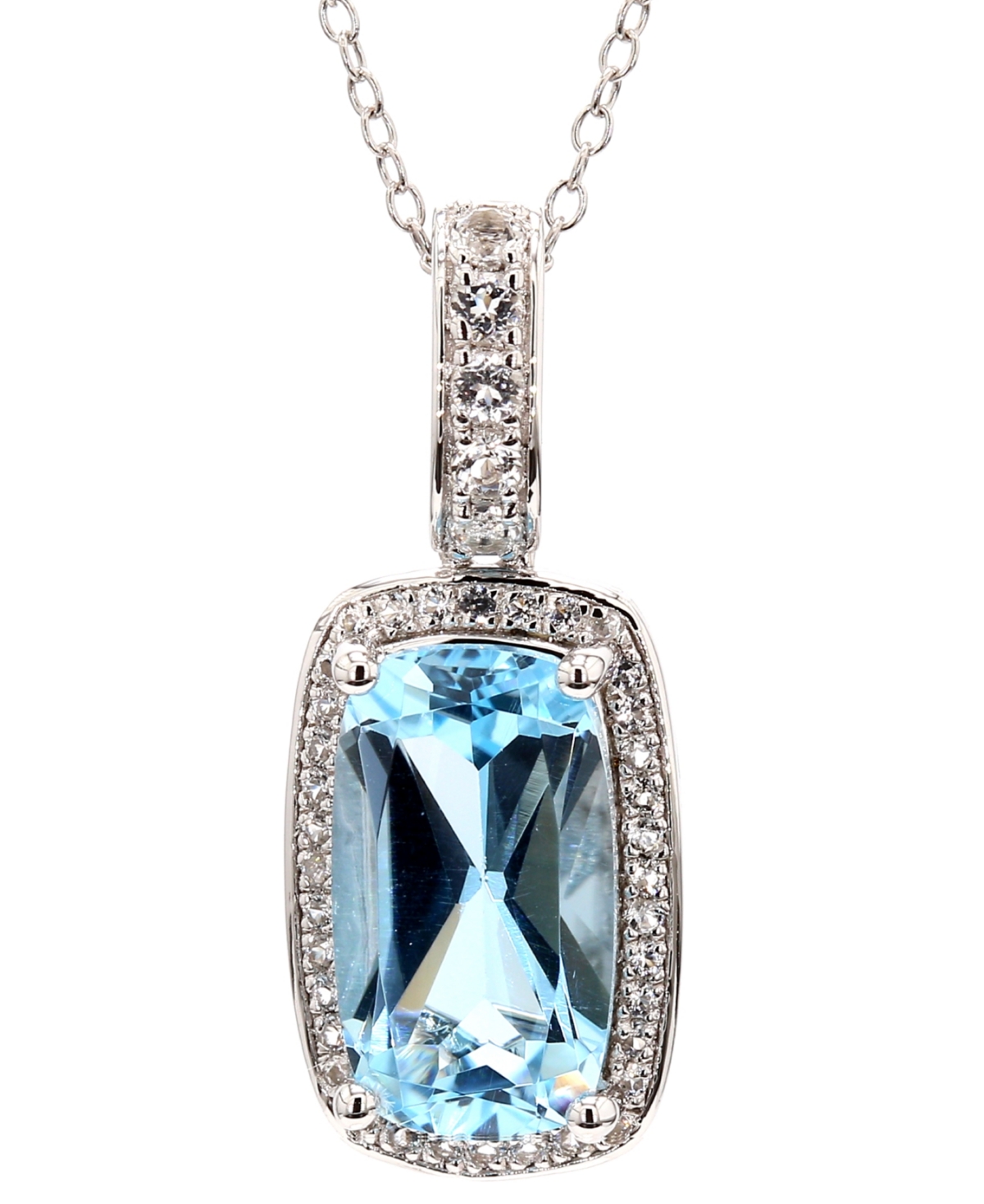 Macy's Amethyst (3-1/3 Ct. T.w.) & White Topaz (3/8 Ct. T.w.) Halo Pendant Necklace In Gold-plated Sterling In Sky Blue Topaz
