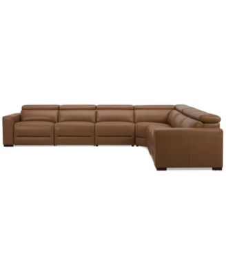 Nevio 157" 6-Pc. Leather Sectional with 3 Power Recliners and Headrests, Created For Macy's
