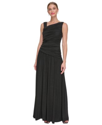 DKNY - Women's Metallic-Knit Asymmetric-Neck Gown
