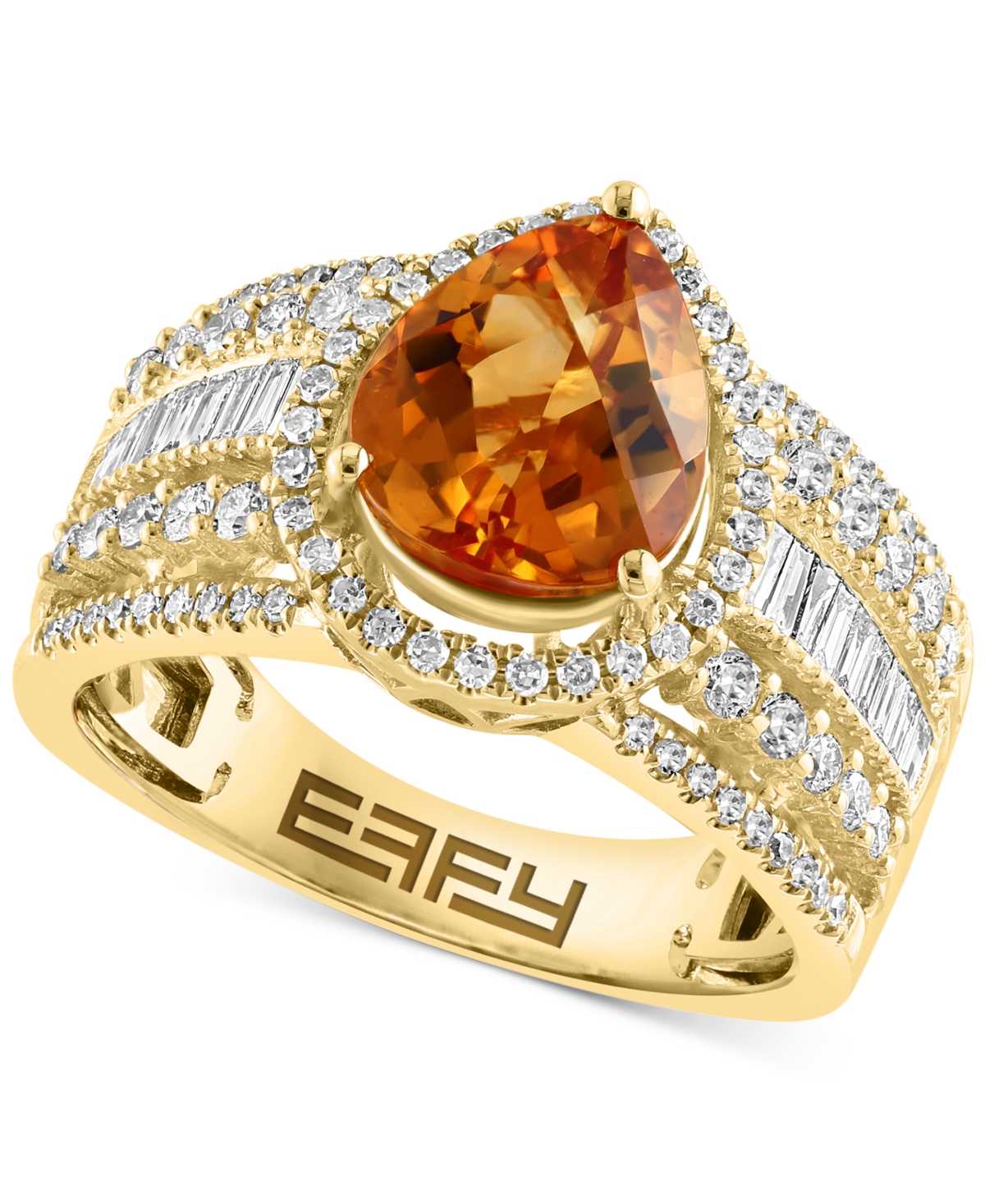 Effy Collection Effy Citrine (3 Ct. T.w.) & Diamond (5/8 Ct. T.w.) Statement Ring In 14k Gold